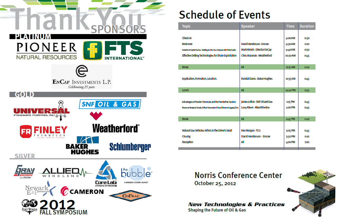 2012 Annual SPE Fall Kickoff Symposium Fort Worth Section